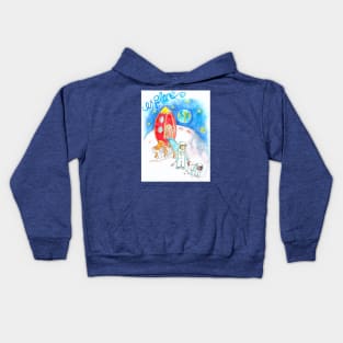 Boy and Dog on the moon Kids Hoodie